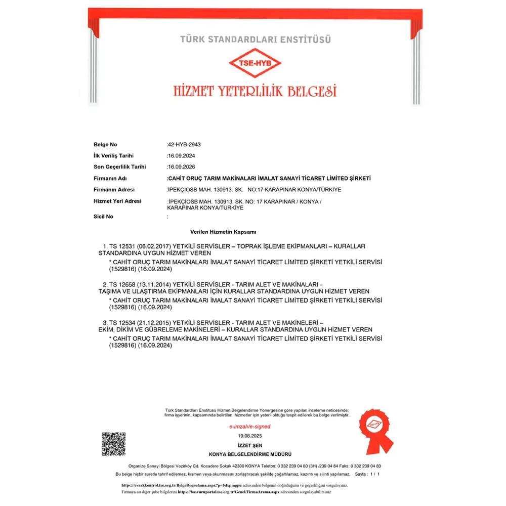 Hizmet Yeterlilik Belgesi